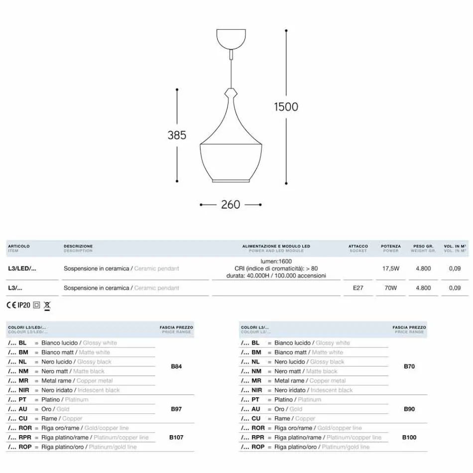 A luminária de cerâmica Glaze 3 Aldo Bernardi Viadurini