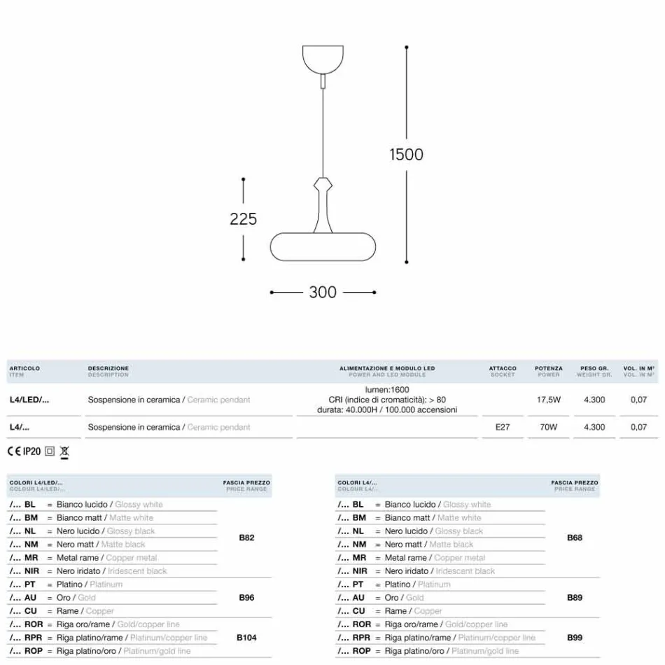 A luminária pendente Ceramic Glaze 4 Aldo Bernardi Viadurini