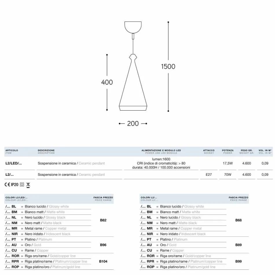Lâmpada de suspensão Ceramic Glaze 2 LED ou Standard Viadurini