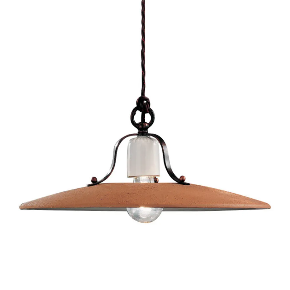 Lâmpada de Suspensão em Ferro e Cerâmica Bruta Feita à Mão - Bolonha Viadurini