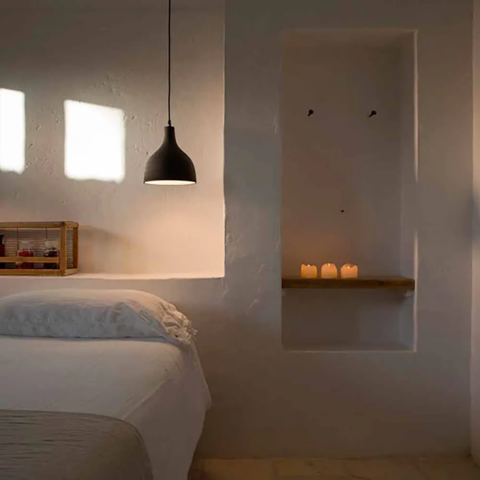 Candeeiro de Suspensão em Grés Antracite e Esmalte Interior Branco Design - Edmondo Viadurini