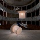Lâmpada de suspensão de linho branco com design de cilindro, feita na Itália - mágica Viadurini