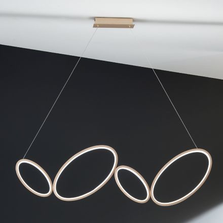Lâmpada de suspensão em metal com acabamento dourado com LED regulável - Raiss Viadurini