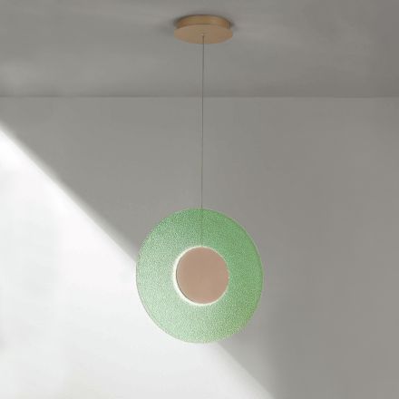 Luminária de Suspensão em Metal Pintado e Vidro Graniglia Colorido - Albizia Viadurini