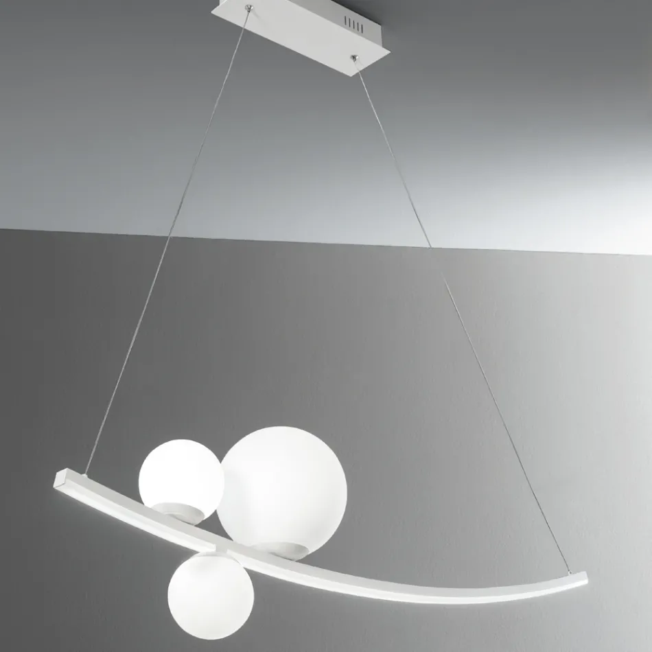 Candeeiro de Suspensão em Metal Pintado e Vidro Soprado - Perdiz Viadurini