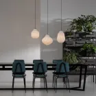 Candeeiro de Suspensão em Vidro Branco em Filigrana Design Pontiagudo - Caravana Viadurini