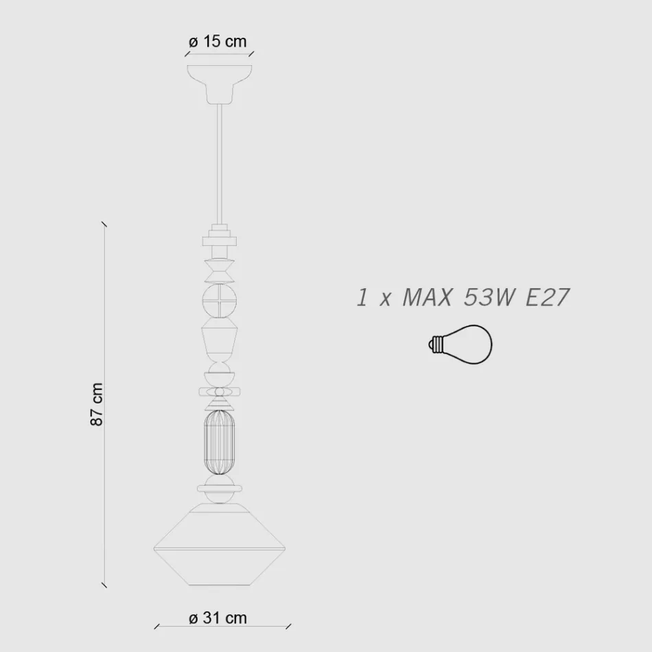 Luminária pendente em vidro e cerâmica colorida fabricada na Itália - Lariat Viadurini