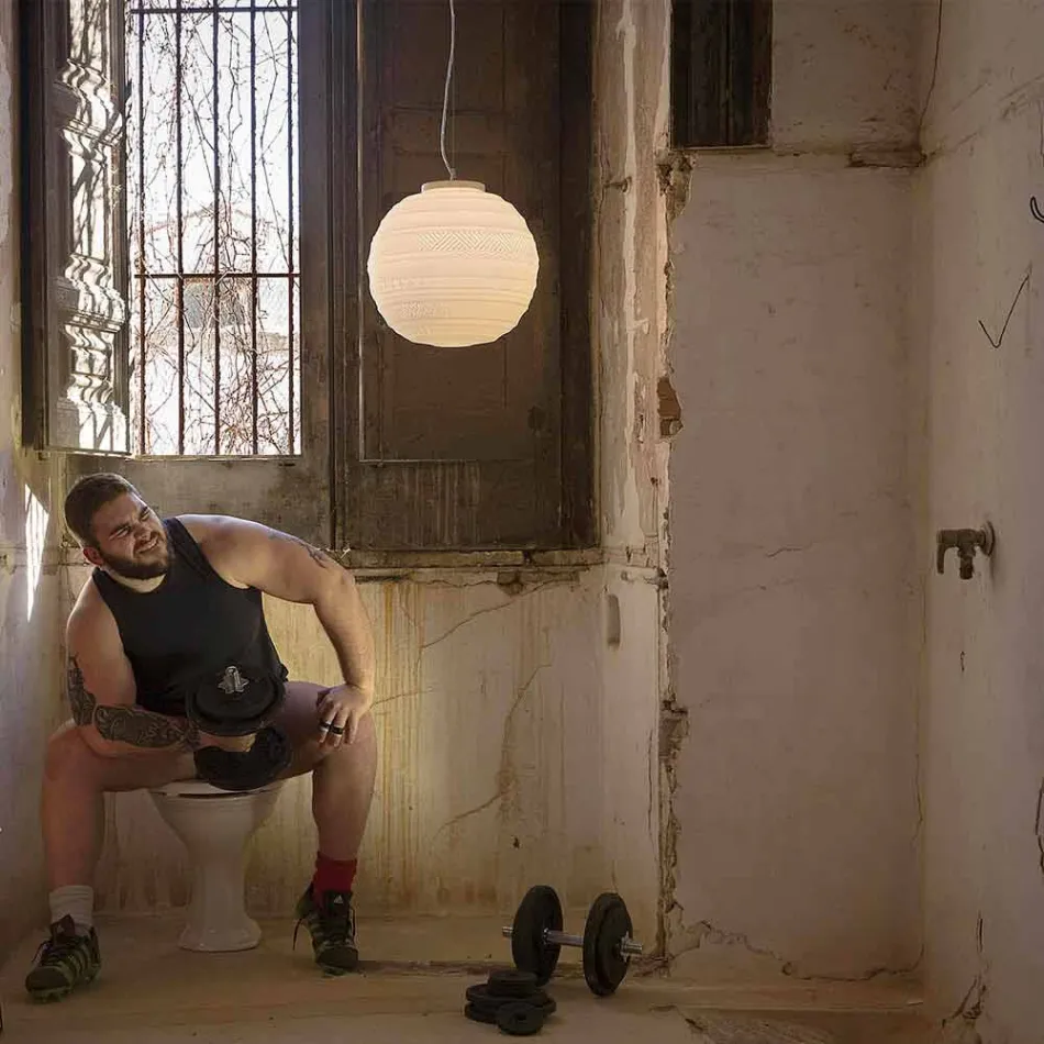 Lâmpada de suspensão em vidro acetinado branco em 2 tamanhos de design - Morse Viadurini