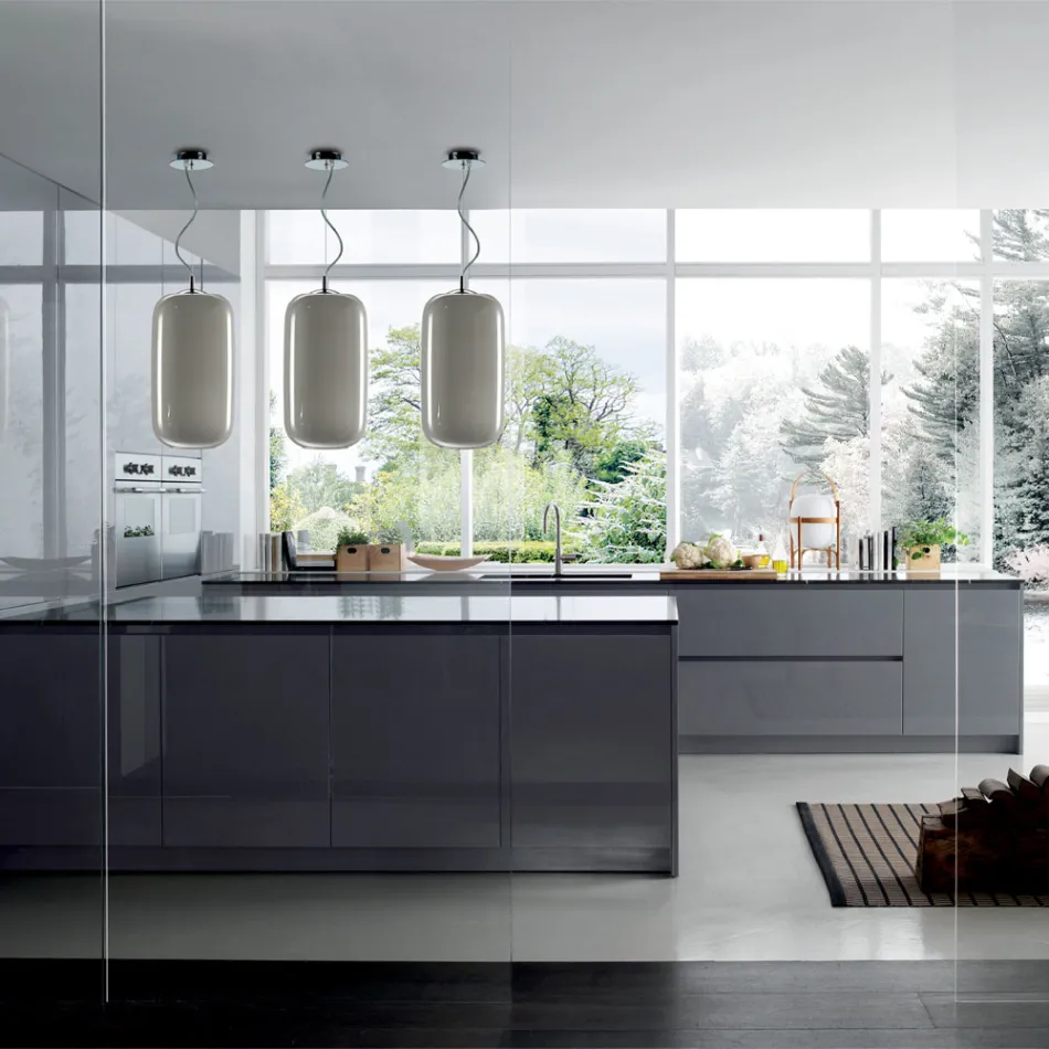 Lâmpada de suspensão de vidro soprado feita em Veneza - bambu Viadurini