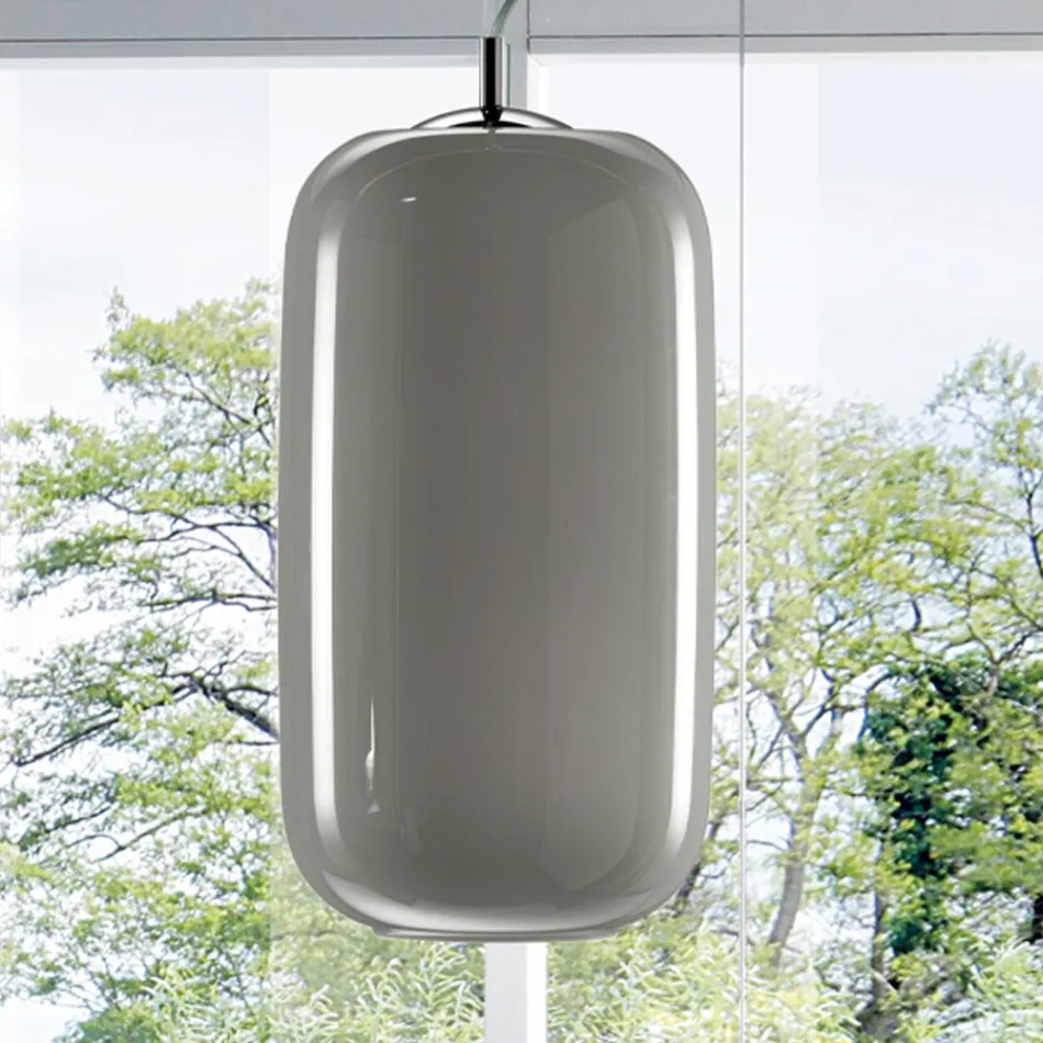 Lâmpada de suspensão de vidro soprado feita em Veneza - bambu Viadurini