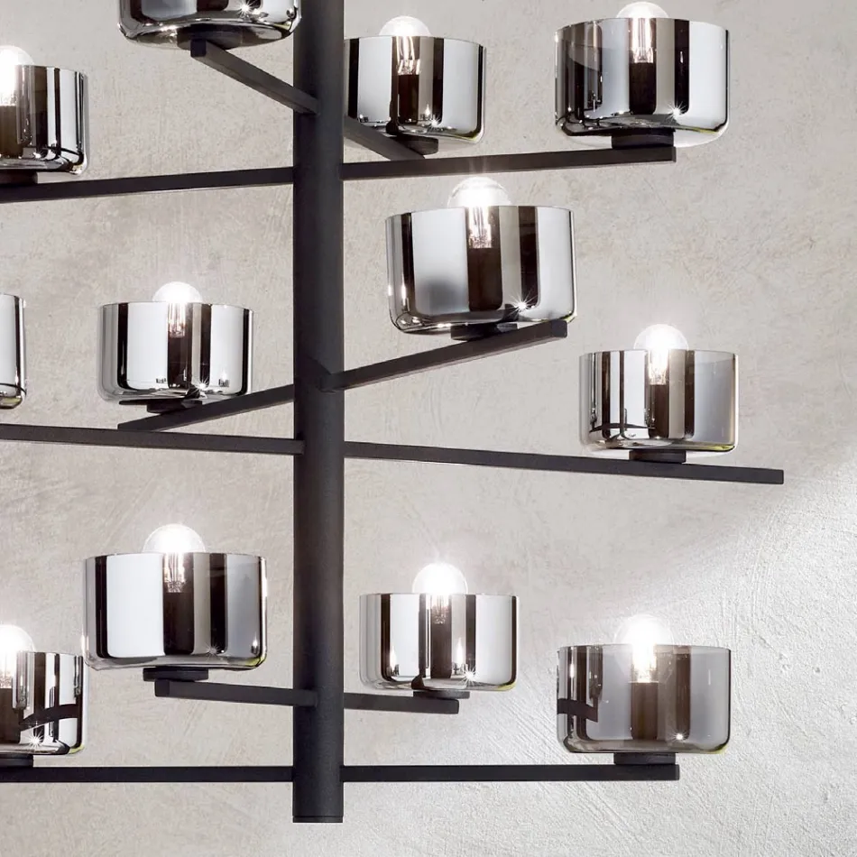 Lâmpada de suspensão em vidro soprado com estrutura metálica - angelical Viadurini