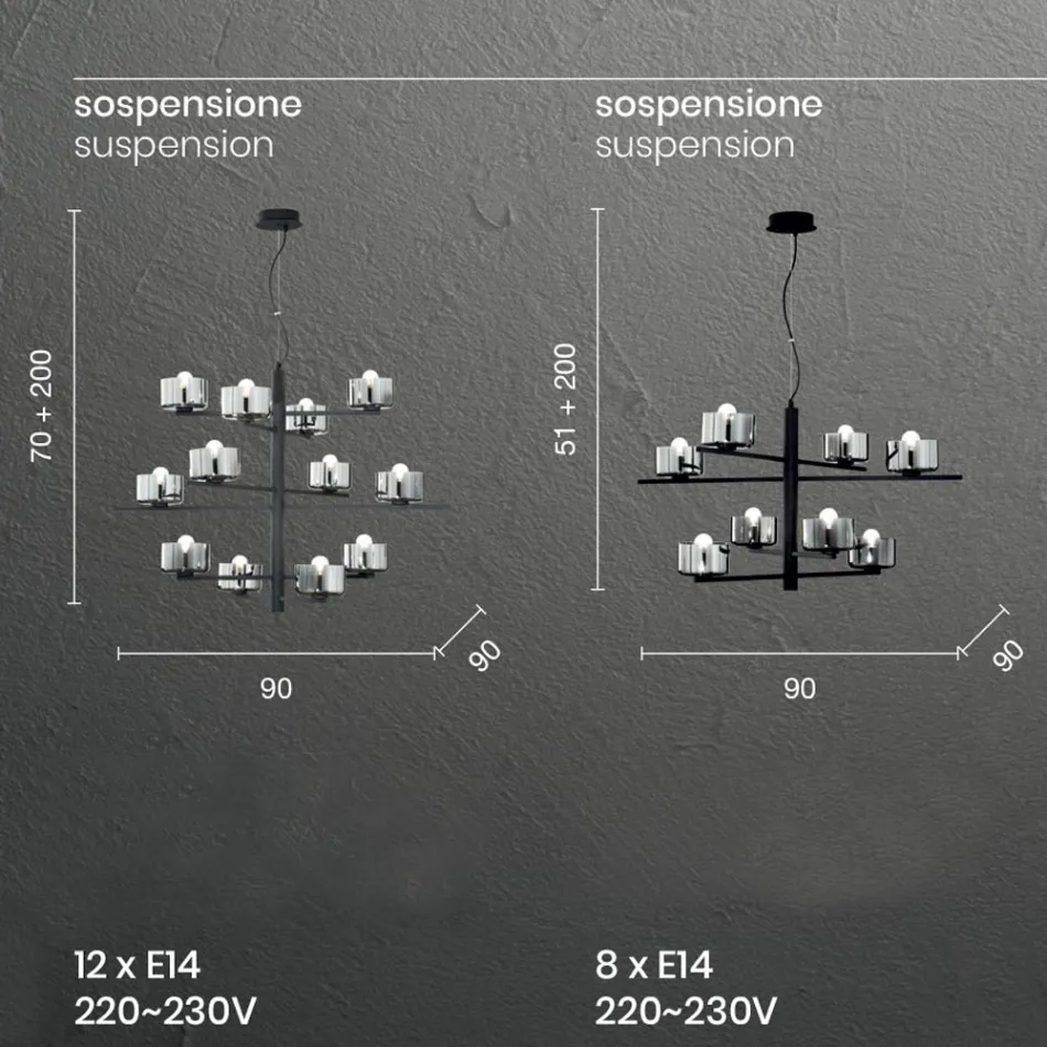 Lâmpada de suspensão em vidro soprado com estrutura metálica - angelical Viadurini