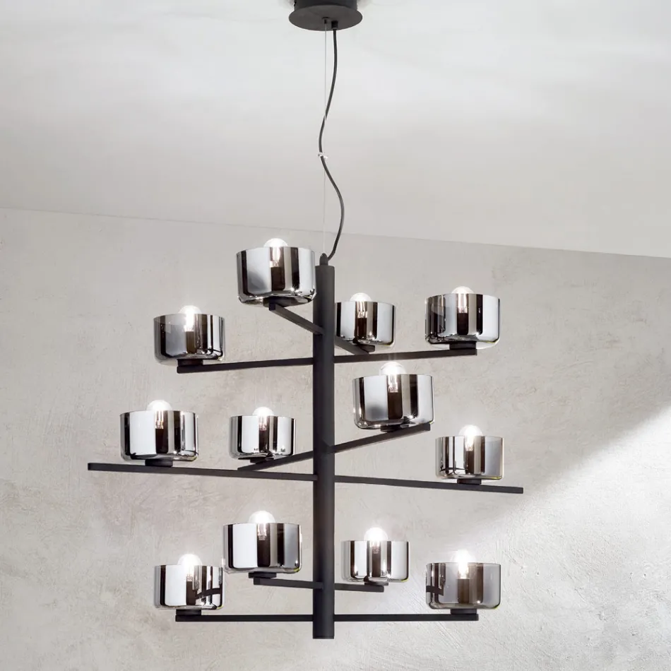 Lâmpada de suspensão em vidro soprado com estrutura metálica - angelical Viadurini