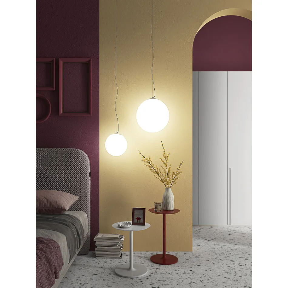 Lâmpada suspensa de vidro veneziano branco soprado à mão - Lua Viadurini