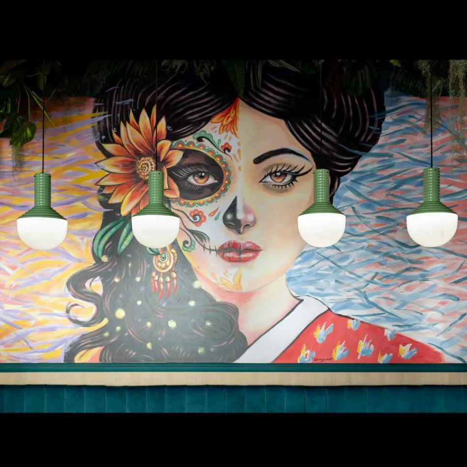 Candeeiro suspenso em vidro pintado fabricado na Itália - Selaron Viadurini