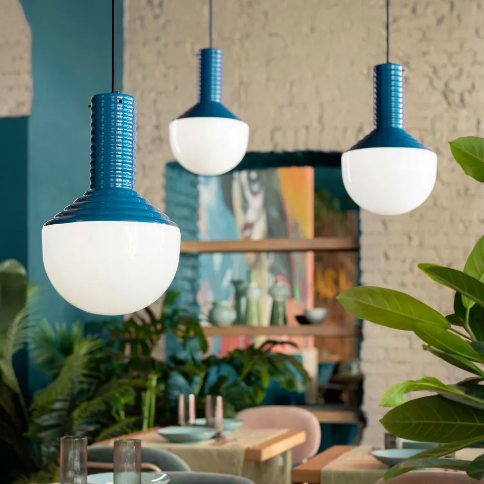 Candeeiro suspenso em vidro pintado fabricado na Itália - Selaron Viadurini