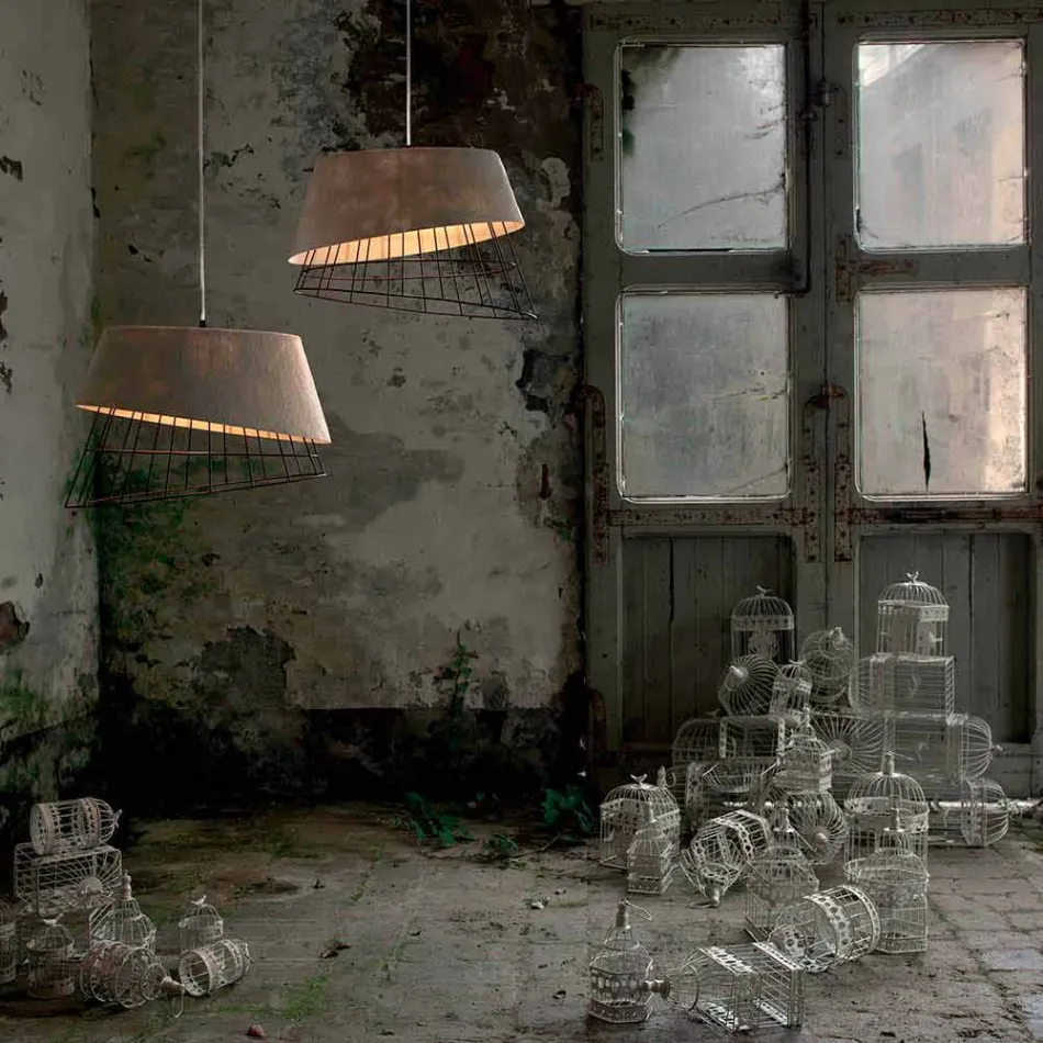 Lâmpada de suspensão em fibra de vidro branca e design elegante de metal - solar Viadurini