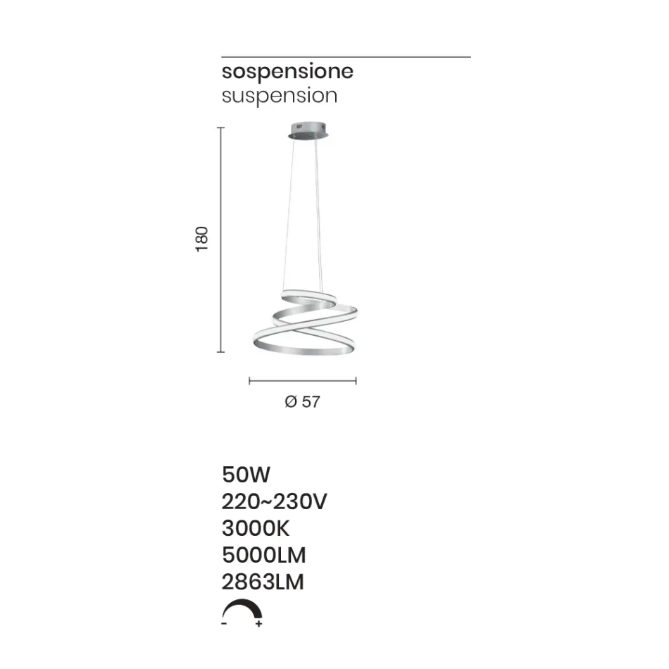 Candeeiro de Suspensão LED em Branco ou Metal Pintado a Prata - Rivolta Viadurini