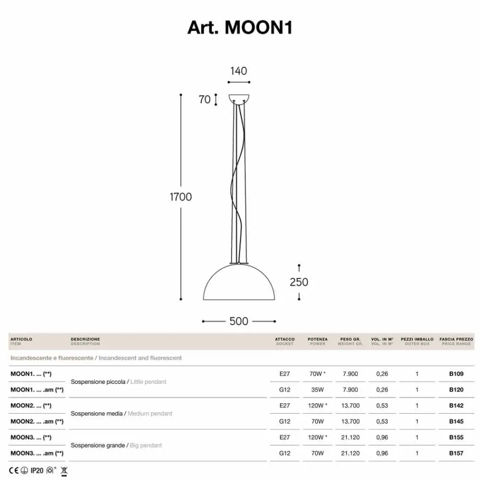 Lâmpada pingente de aço pequeno Luar Viadurini