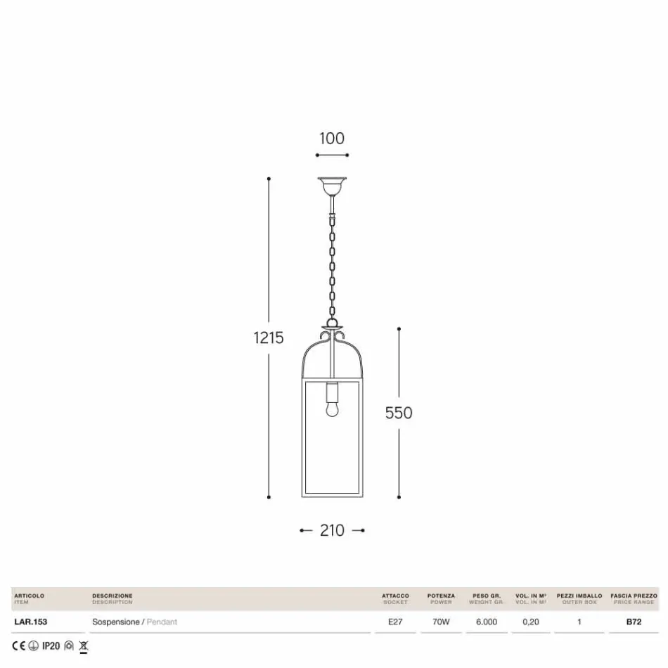 Pendente quadrado com 1 latão e vidro claro Aida Viadurini