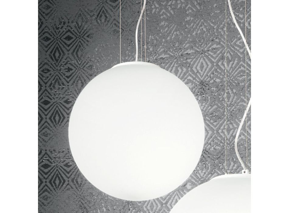 Lâmpada de suspensão redonda em vidro soprado branco gravado - esférico Viadurini