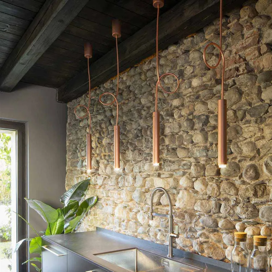 Lâmpada de suspensão tubular moderna com cabo flexível - Tubò Aldo Bernardi Viadurini