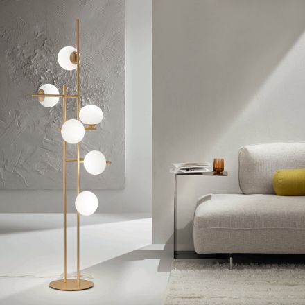 Luminária de pé com LED em Metal Pintado Dourado e Vidro Soprado - Ailanto Viadurini