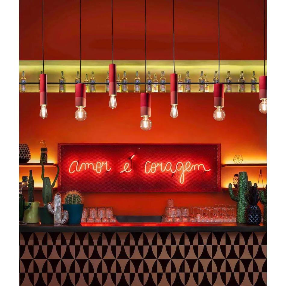 Lâmpada de suspensão cilíndrica de cerâmica colorida fabricada em Itália - Ferroluce Pi Viadurini