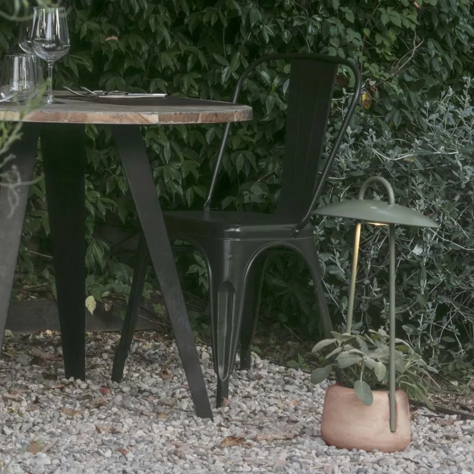 Luminária de Exterior com Floreira em Barro, Alumínio e Latão - Cappello Viadurini