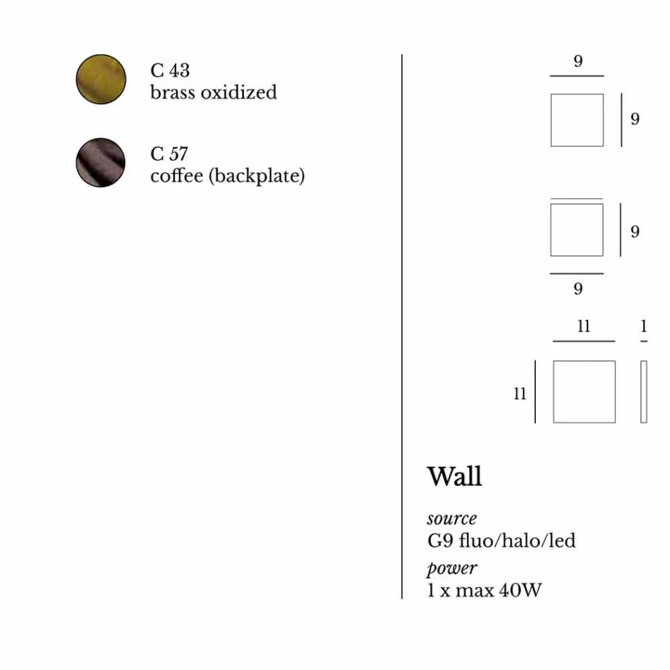 Luminária de parede Designer em latão e aço Ø11xh.11xsp.10 cm Venere Viadurini