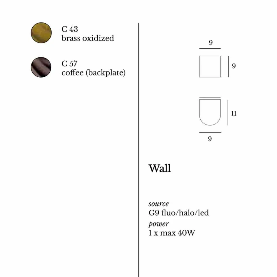 Lâmpada de parede moderna em latão e aço Ø11xh.11xsp.12 cm Bernadet Viadurini