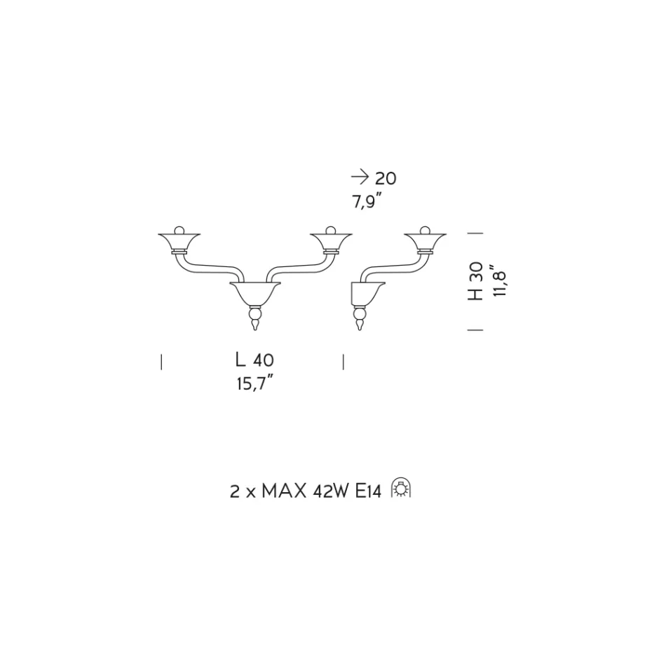 Luminária de Parede com 2 Luzes em Vidro Veneza Artesanal - Ismail Viadurini