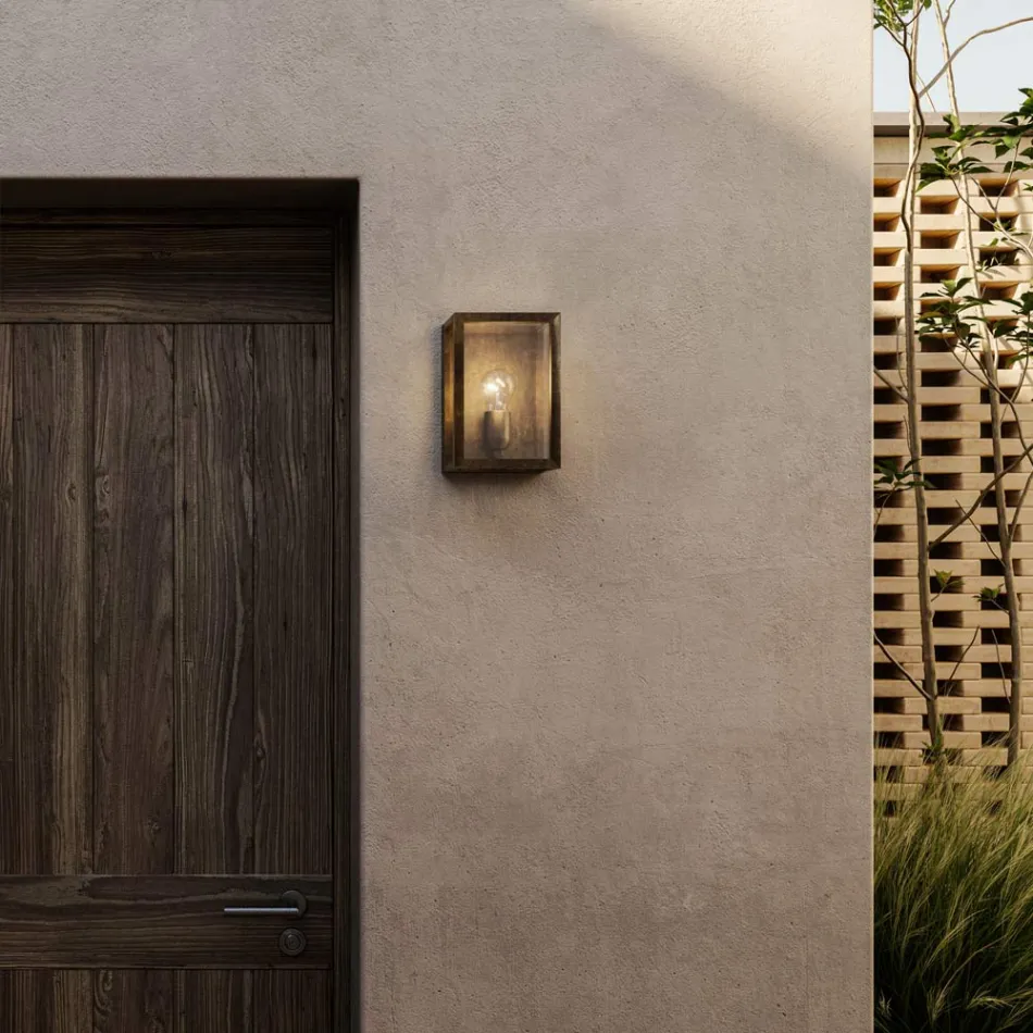 Grande candeeiro de parede em latão e vidro Quadro Il Fanale Viadurini