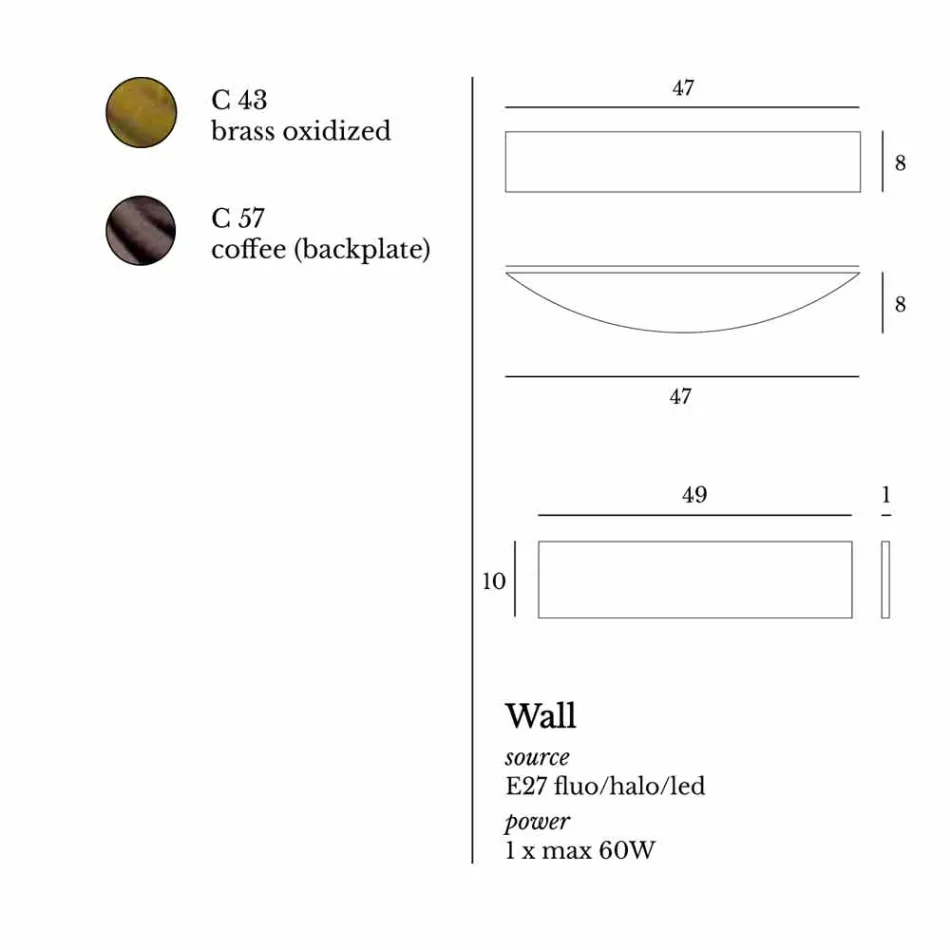 Luminária de parede em latão e aço Ø49xh.10xsp.9 cm Blandine Viadurini
