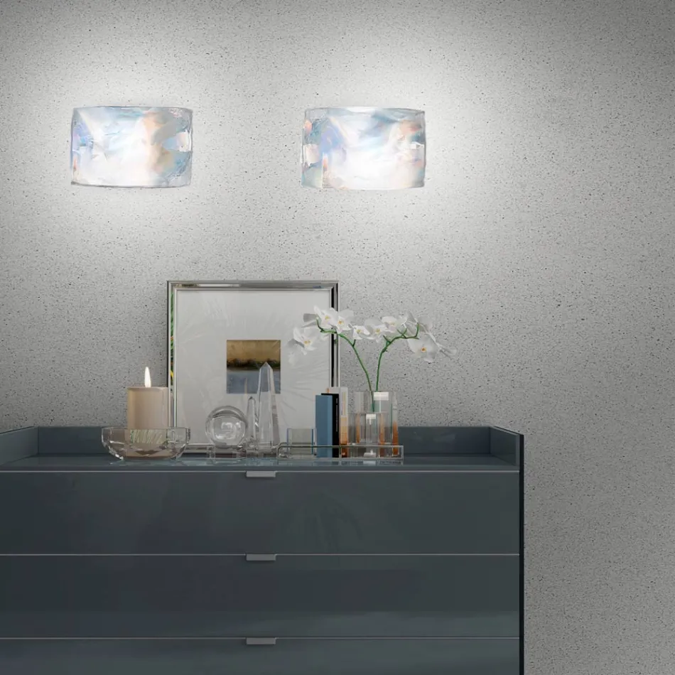 Candeeiro de parede de vidro de madrepérola fundido à mão em Veneza - Chrystal Viadurini