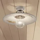 Candeeiro de tecto em Ferro e Cerâmica Bruta Decorada à Mão - Bolonha Viadurini