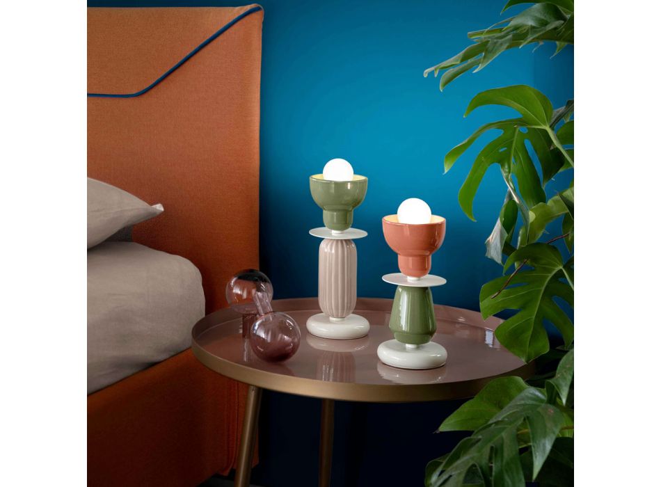 Candeeiro de mesa alto em cerâmica em 2 cores fabricado na Itália - Berimbau Viadurini
