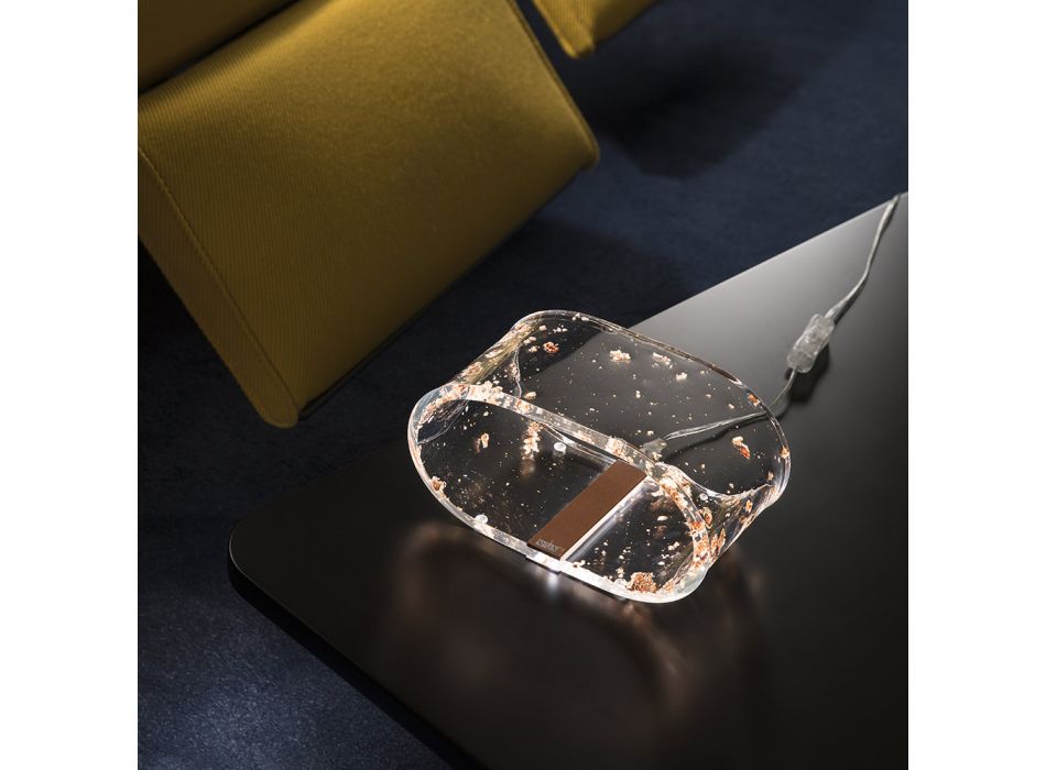 Candeeiro de mesa de cristal acrílico e folha de ouro, prata ou cobre - Gnassi Viadurini