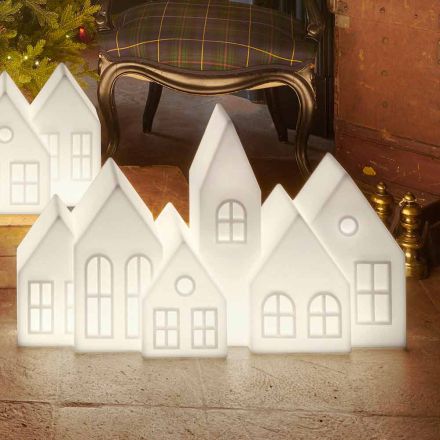 Candeeiro de mesa de design com corrediça de design de casas de led branco ou vermelho - Kuusi Viadurini