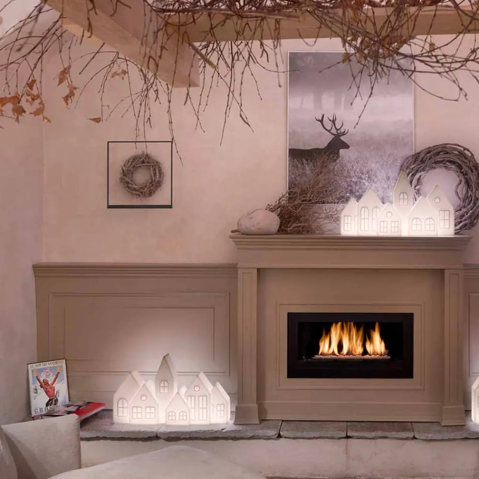 Candeeiro de mesa de design com corrediça de design de casas de led branco ou vermelho - Kuusi Viadurini