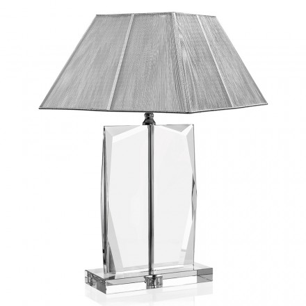 Candeeiro de mesa de cristal e abajur quadrado de prata de luxo - Clezia Viadurini