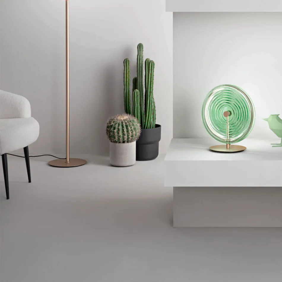 Candeeiro de Mesa em Metal e Vidro Decorado com Linhas Concêntricas - Hackberry Viadurini