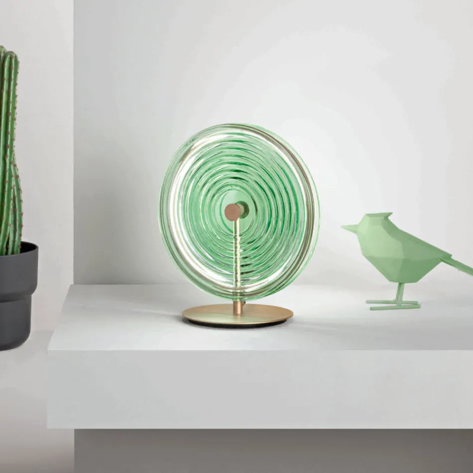 Candeeiro de Mesa em Metal e Vidro Decorado com Linhas Concêntricas - Hackberry Viadurini