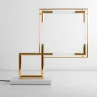 Abajur em Latão e Resina com Base em Mármore Made in Italy - Quizza Viadurini