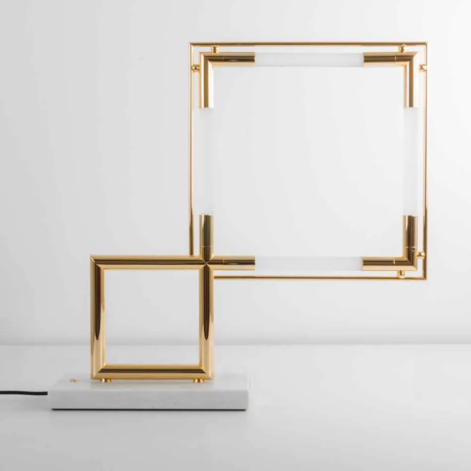 Abajur em Latão e Resina com Base em Mármore Made in Italy - Quizza Viadurini