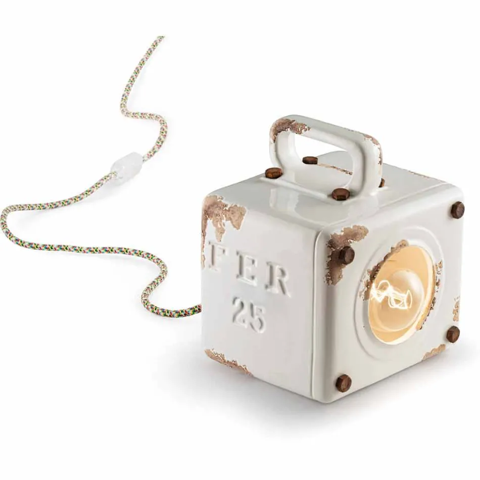 Candeeiro de mesa estilo industrial em cerâmica e ferro Valerie Viadurini