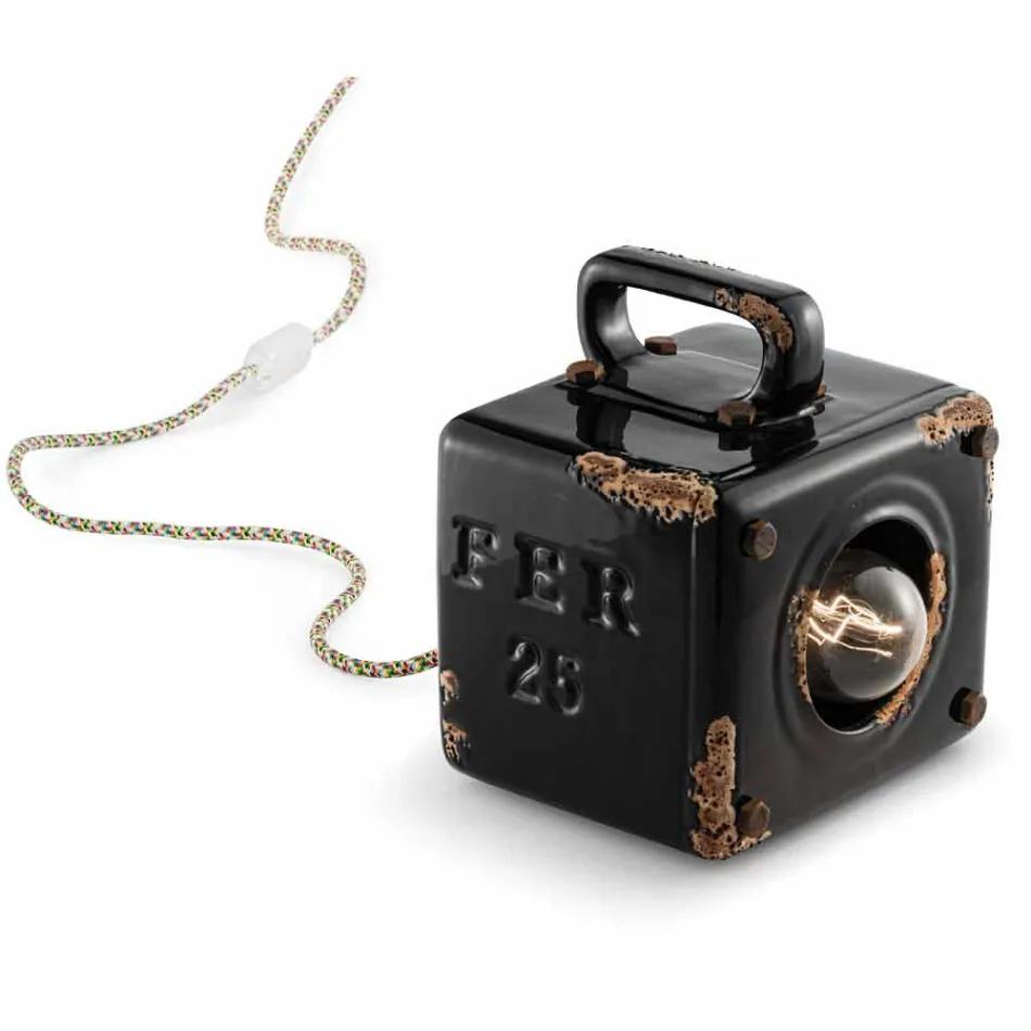 Candeeiro de mesa estilo industrial em cerâmica e ferro Valerie Viadurini