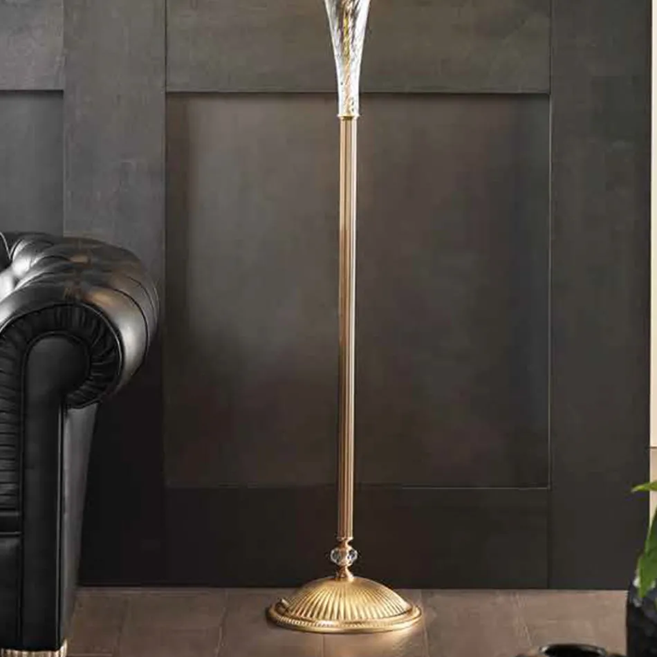 Candeeiro de pé clássico em vidro artesanal e abajur de luxo - Flandres Viadurini