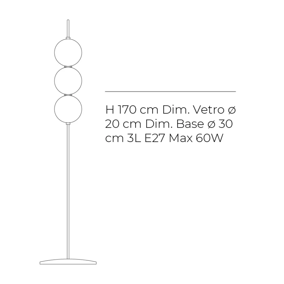 Lumira - Luminária de chão com três lâmpadas em vidro revestido, fabricada na Itália. Viadurini