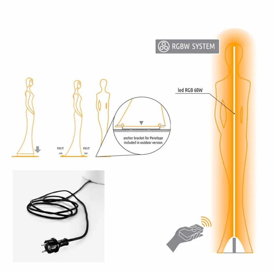 Candeeiro de pé de jardim com design de estátua de luz LED RGBW - Penelope by Myyour Viadurini